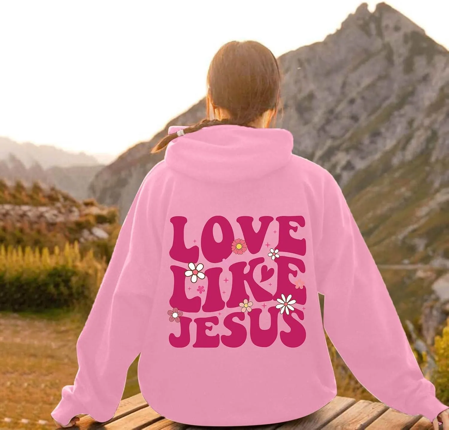 2025 Women Pink Palm Puff Hoodie Cute Teen Girls Graphic Hoodies Pullover Sweatshirts Y2k Preppy Oversized Sweatshirt