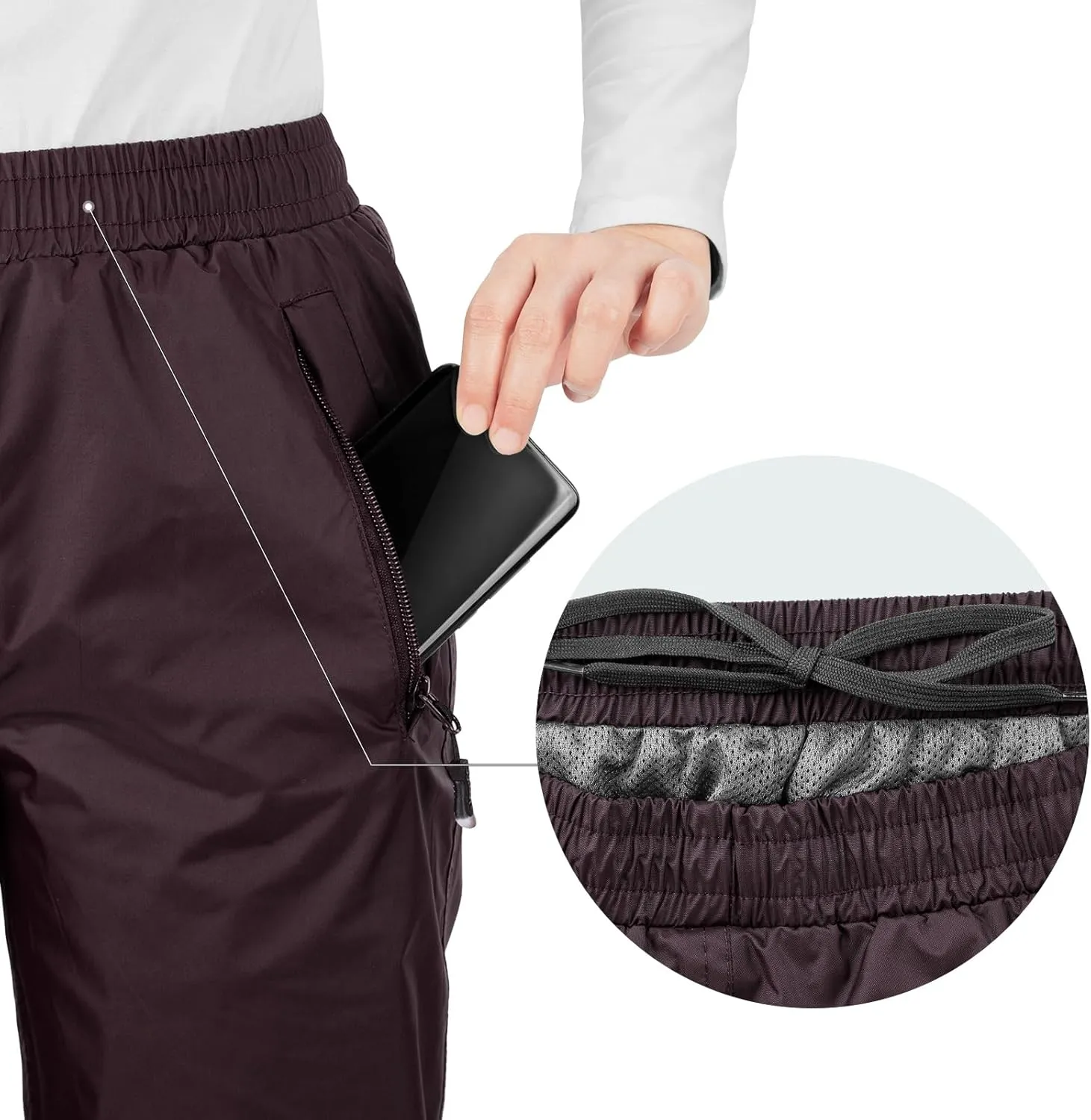 33,000ft Women's Rain Pants, Lightweight Waterproof Rain Over Pants, Windproof Hiking Pants for Outdoor, Fishing, Rainy Day