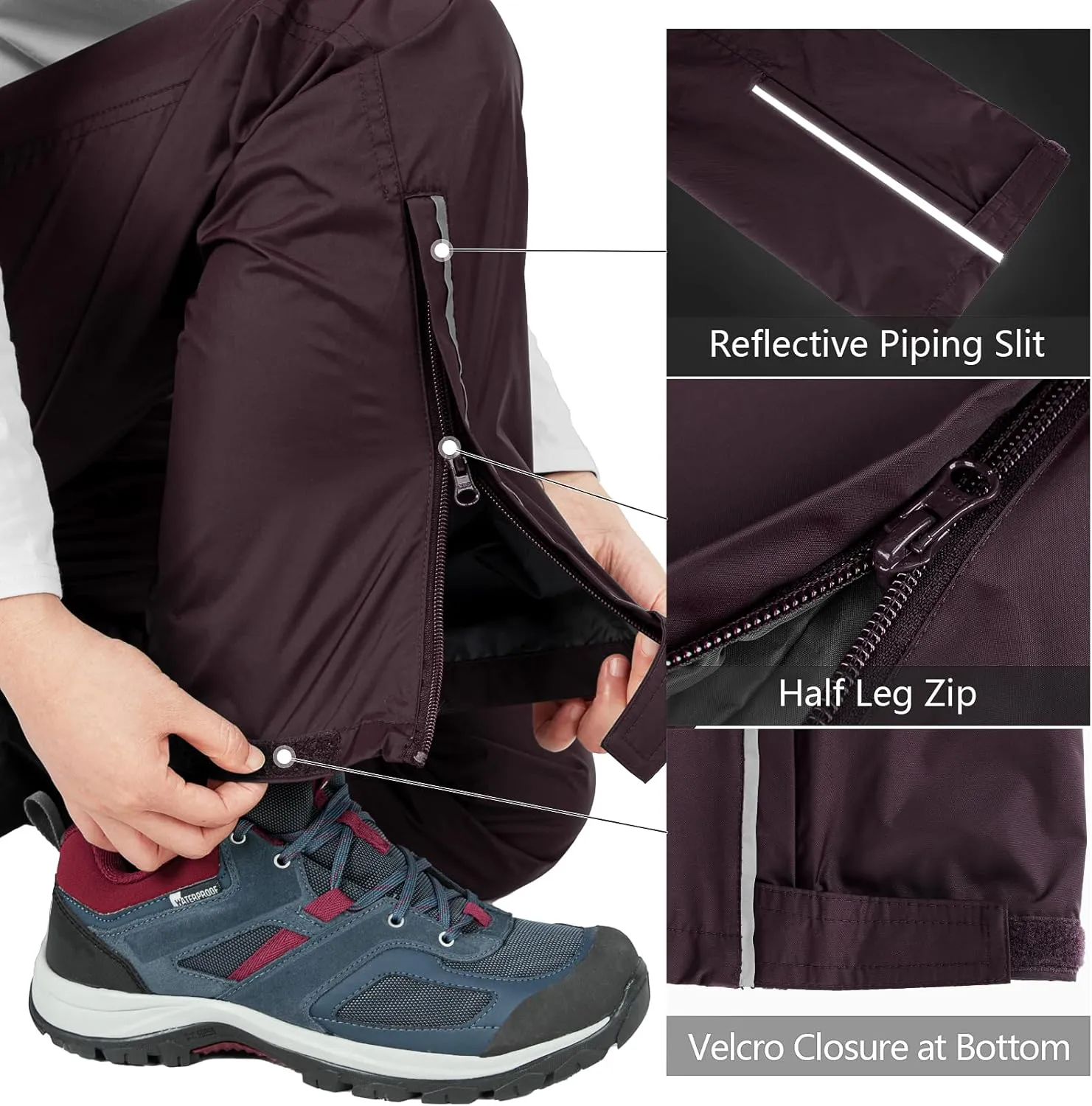 33,000ft Women's Rain Pants, Lightweight Waterproof Rain Over Pants, Windproof Hiking Pants for Outdoor, Fishing, Rainy Day