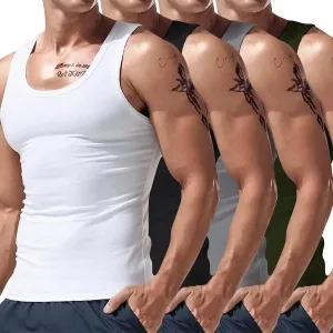 4 PC Men's Quick Dry Workout Tank Tops Breathable Gym Sleeveless Athletic Muscle Shirts Moisture Wicking Cotton Tee