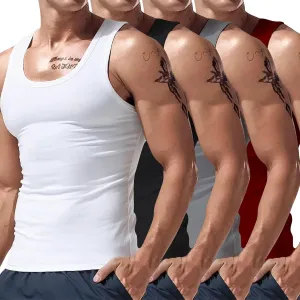 4 PC Men's Quick Dry Workout Tank Tops Breathable Gym Sleeveless Athletic Muscle Shirts Moisture Wicking Cotton Tee