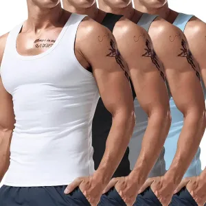 4 PC Men's Quick Dry Workout Tank Tops Breathable Gym Sleeveless Athletic Muscle Shirts Moisture Wicking Cotton Tee