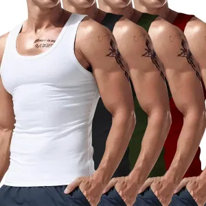 4 PC Men's Quick Dry Workout Tank Tops Breathable Gym Sleeveless Athletic Muscle Shirts Moisture Wicking Cotton Tee