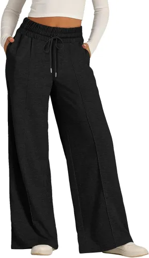 ADHOWBEW Sweat Pants for Womens 2025 Wide Leg High Rise Casual Trendy Elastic Waist Comfy Athletic Joggers