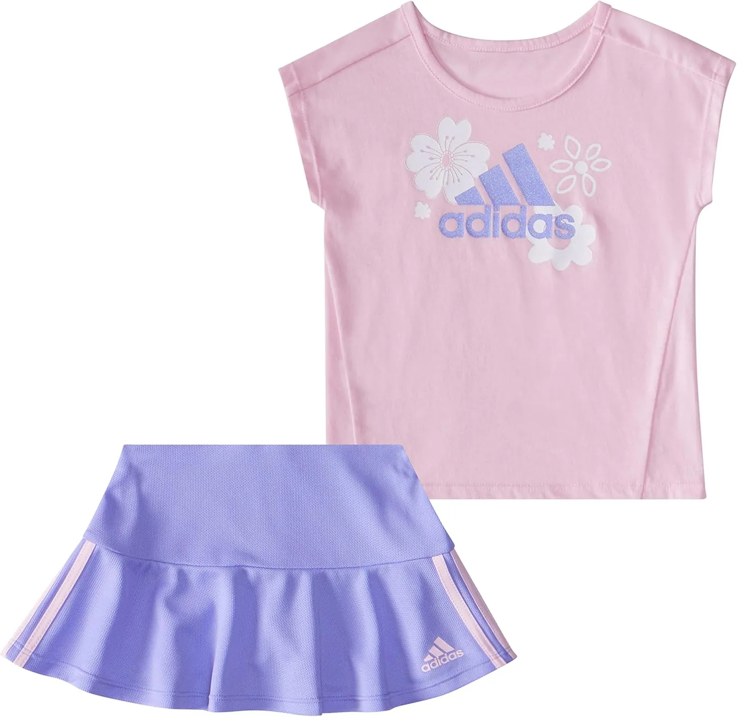 adidas girls 2 Piece 3-stripe Ruffle Skort Set