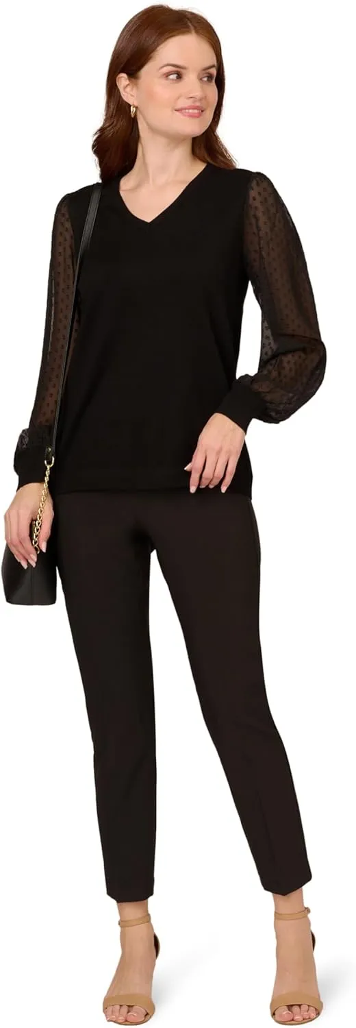Adrianna Papell Women's Clip Dot Long Sleeve Sweater