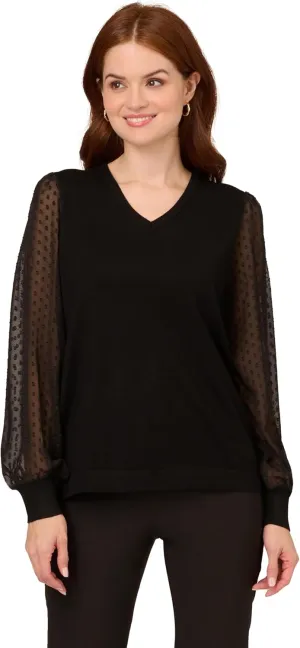 Adrianna Papell Women's Clip Dot Long Sleeve Sweater