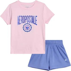 AEROPOSTALE Girls' Shorts Set - 2 Piece Jersey Graphic Tee, Fleece Shorts, Cargo Scooter Skort - Girls Summer Outfit (7-12)