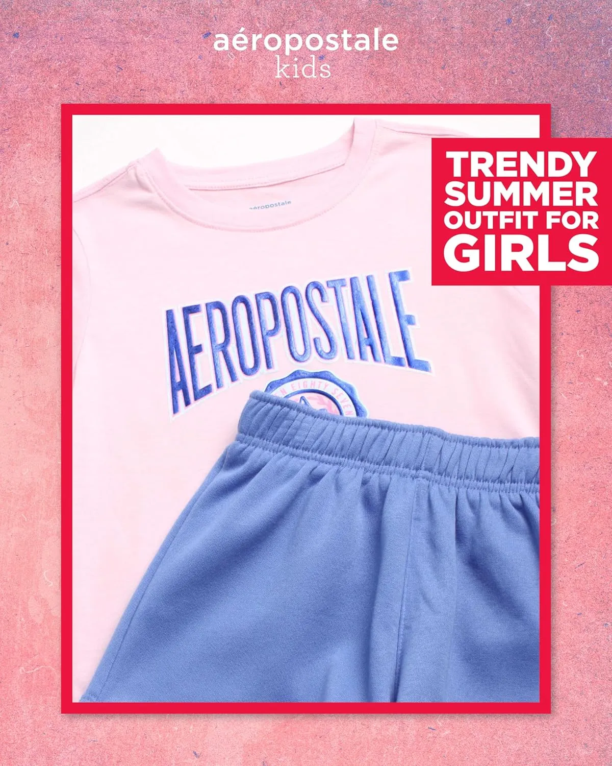 AEROPOSTALE Girls' Shorts Set - 2 Piece Jersey Graphic Tee, Fleece Shorts, Cargo Scooter Skort - Girls Summer Outfit (7-12)