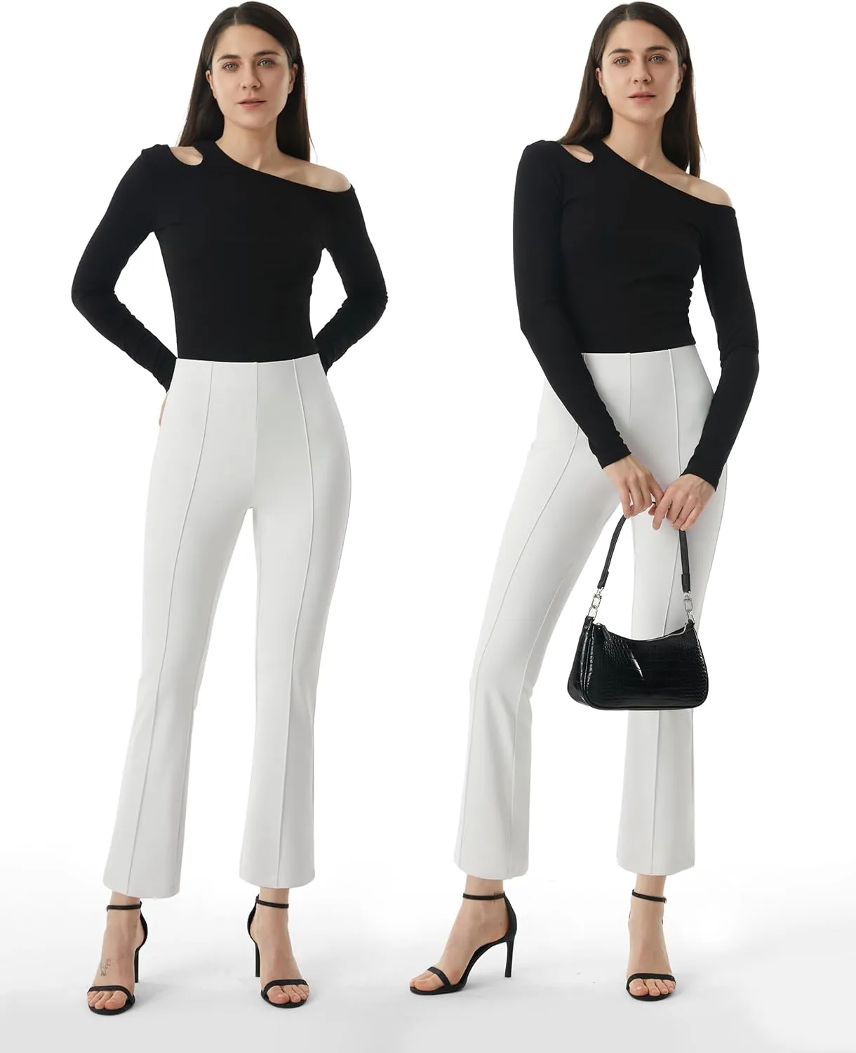 AFITNE Women's Yoga Dress Pants with Pockets Stretchy Pull On High Waisted Cropped Pants Work Casual Ankle Pants