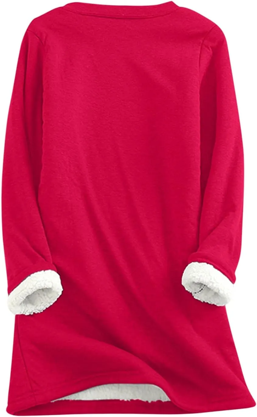 aihihe Women's Winter Warm Fleece Sherpa Lined Sweatshirts Plus Size Crewneck Casual Fluffy Loungewear Thermal Pullover