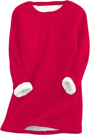 aihihe Women's Winter Warm Fleece Sherpa Lined Sweatshirts Plus Size Crewneck Casual Fluffy Loungewear Thermal Pullover