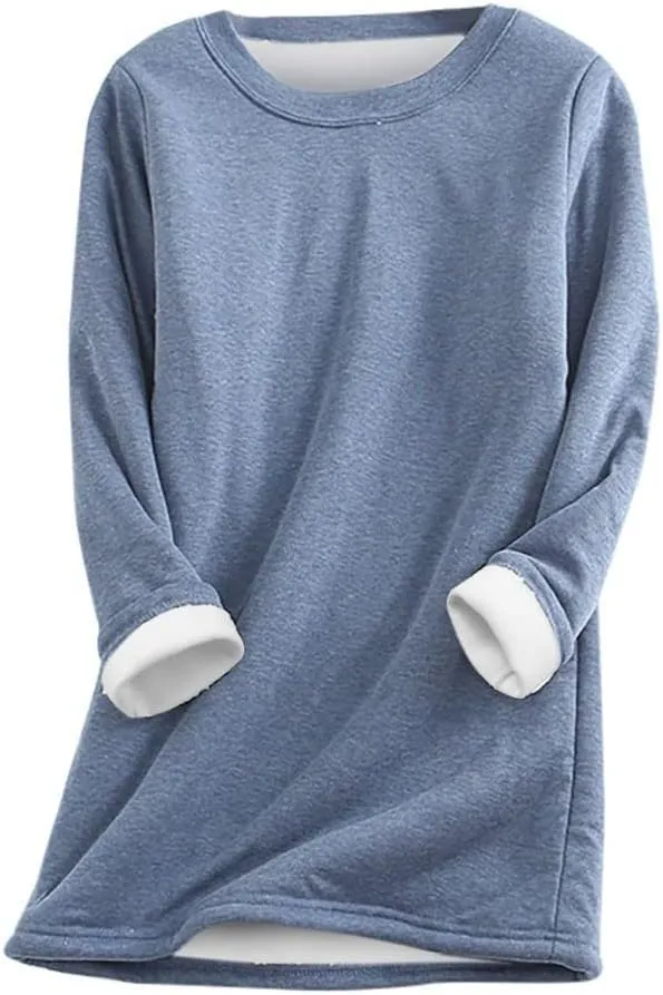aihihe Women's Winter Warm Fleece Sherpa Lined Sweatshirts Plus Size Crewneck Casual Fluffy Loungewear Thermal Pullover