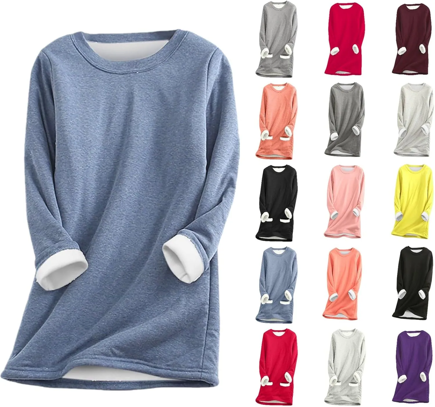 aihihe Women's Winter Warm Fleece Sherpa Lined Sweatshirts Plus Size Crewneck Casual Fluffy Loungewear Thermal Pullover