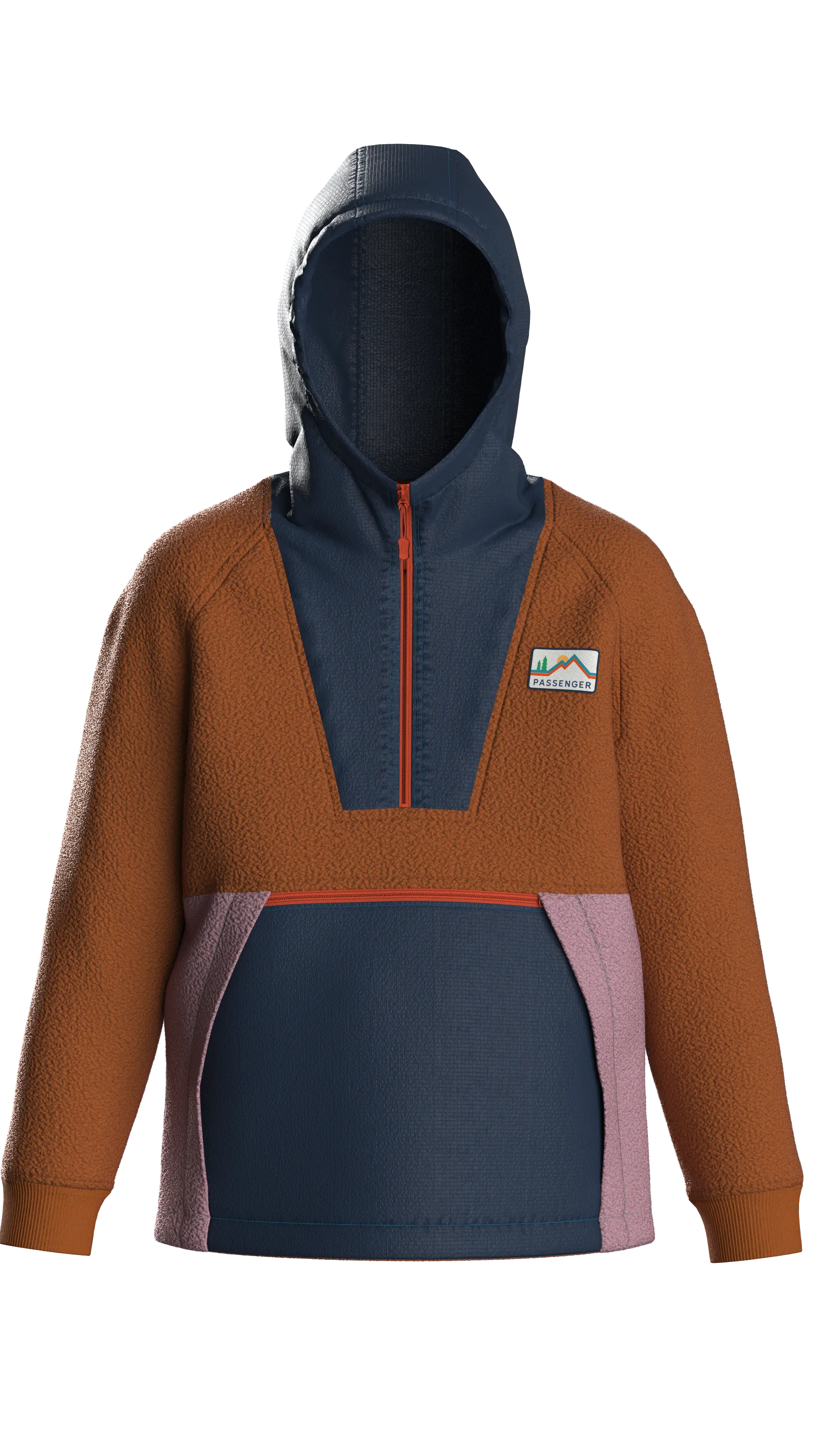 Alexander Recycled Hooded Polar Fleece - Dark Denim/Sunset Orange