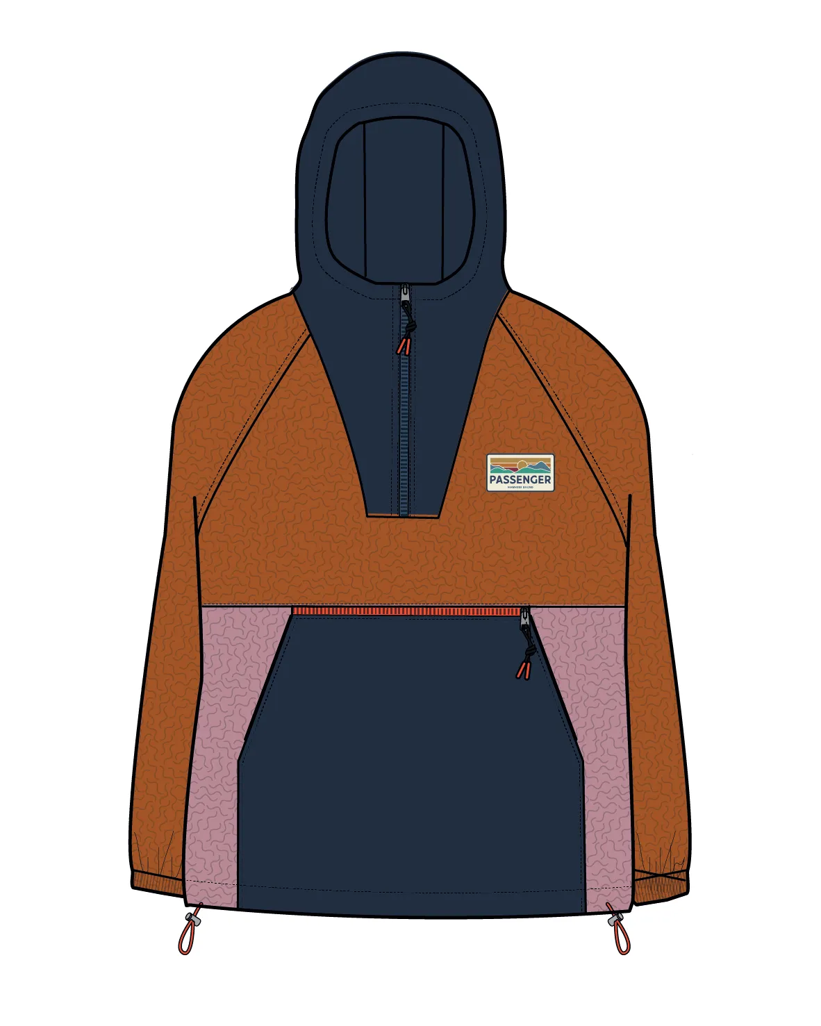 Alexander Recycled Hooded Polar Fleece - Dark Denim/Sunset Orange