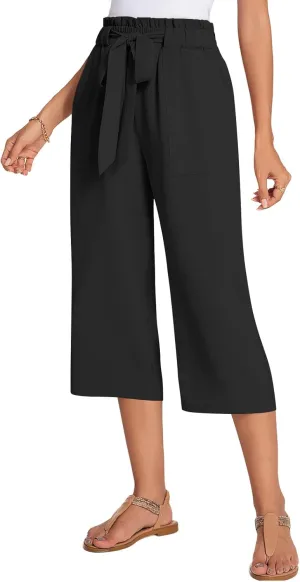 ALIGADUO Womens Capri Pants Casual Wide Leg Pants Loose High Waist Lounge Pants with Pockets