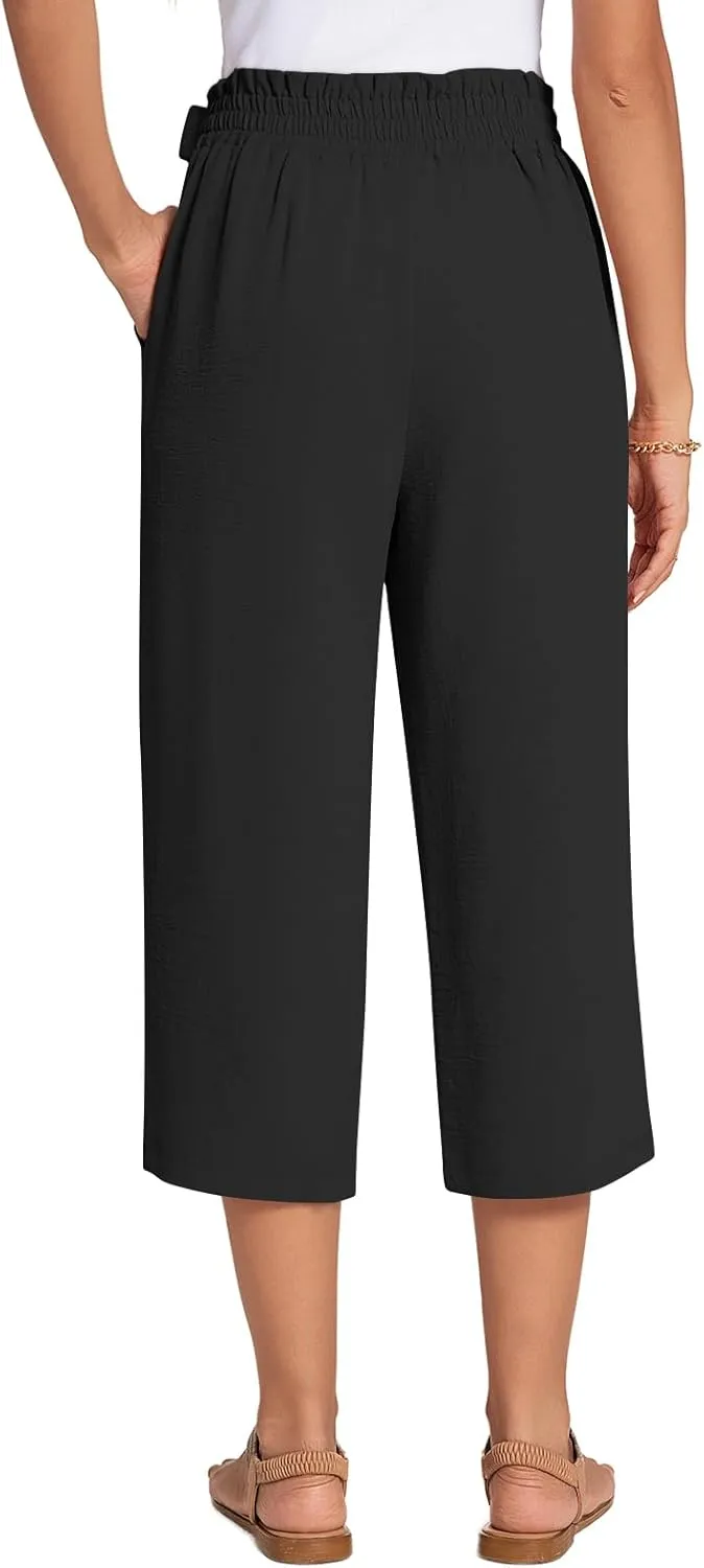 ALIGADUO Womens Capri Pants Casual Wide Leg Pants Loose High Waist Lounge Pants with Pockets