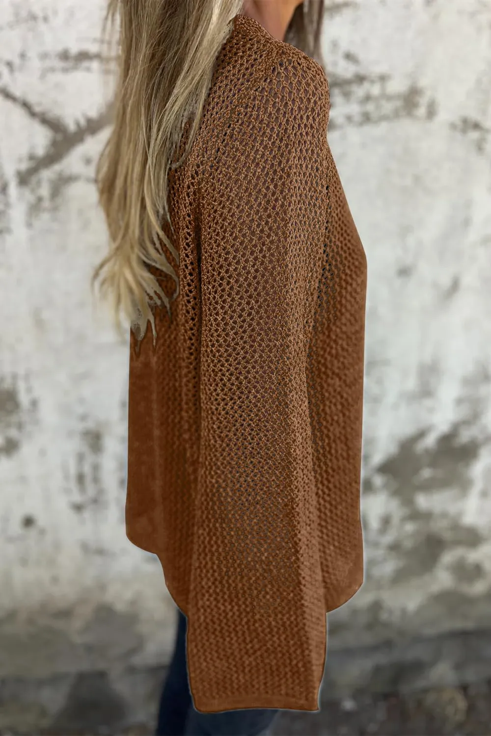 Allimy Womens Hollow Out Loose Metallic Knits Crewneck Long Sleeve Sweater Pullover Outerwear
