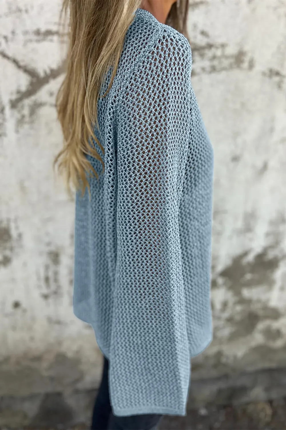 Allimy Womens Hollow Out Loose Metallic Knits Crewneck Long Sleeve Sweater Pullover Outerwear