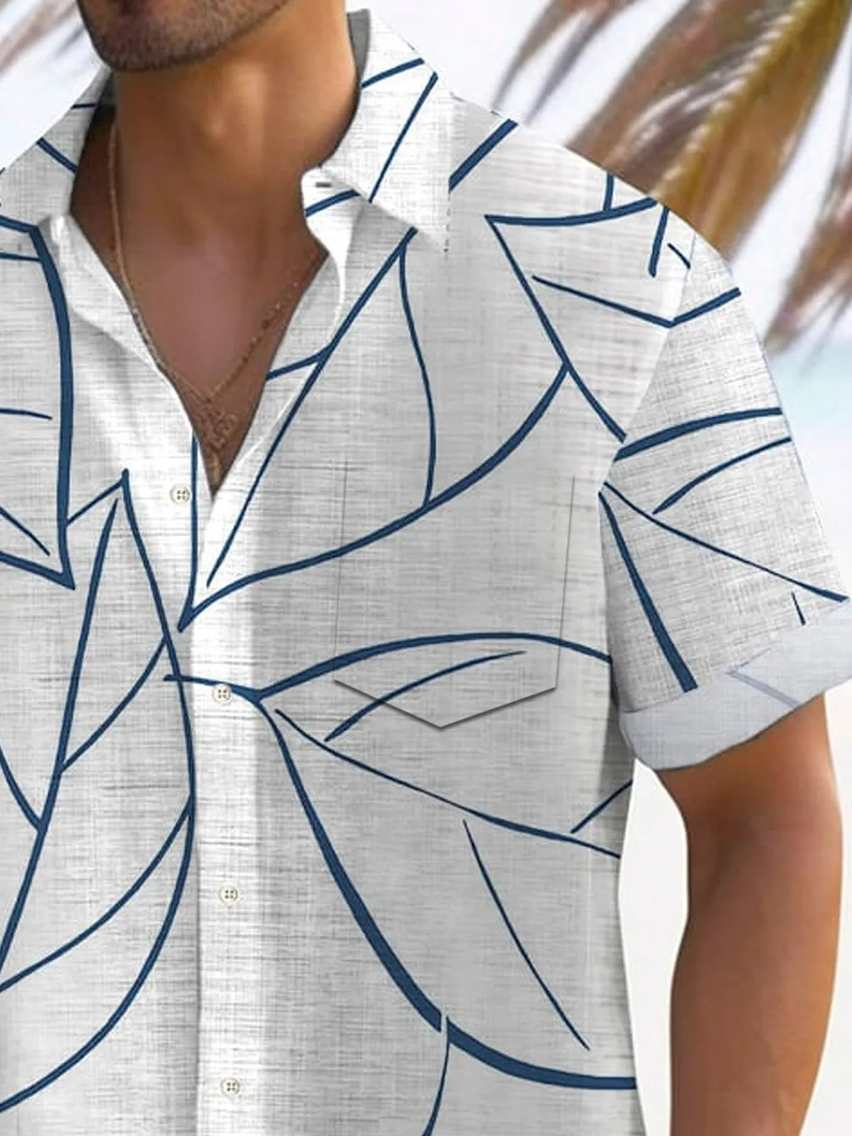 Alohadaddy Beach Holiday Men's Tropical Leaf Texture Men's Hawaiian Shirt Breathable Comfortable Camp Pocket Shirt Big Tall