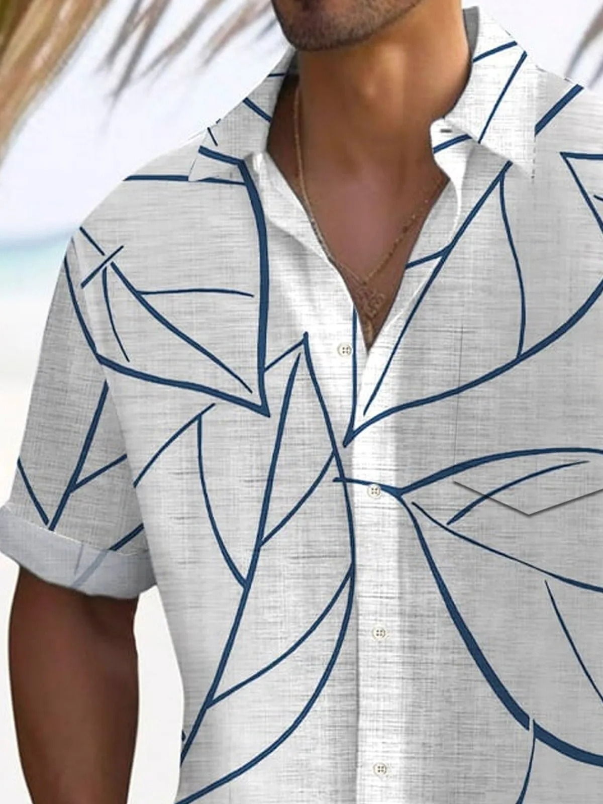 Alohadaddy Beach Holiday Men's Tropical Leaf Texture Men's Hawaiian Shirt Breathable Comfortable Camp Pocket Shirt Big Tall