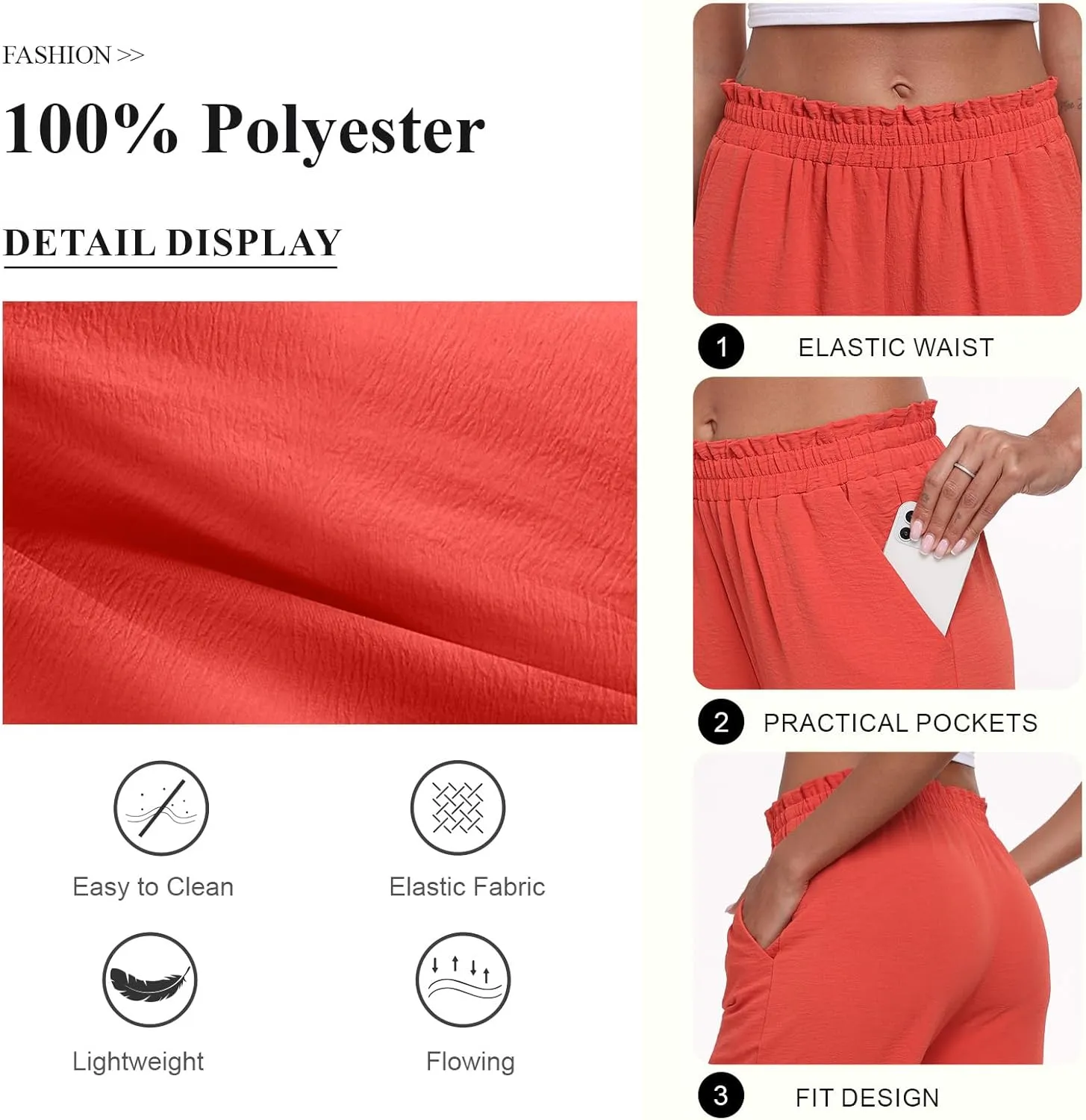 Anydeer Women Pants Loose Wide Leg Trousers Straight Casual Dressy Palazzo Ruffle High Waist Slacks with Pockets