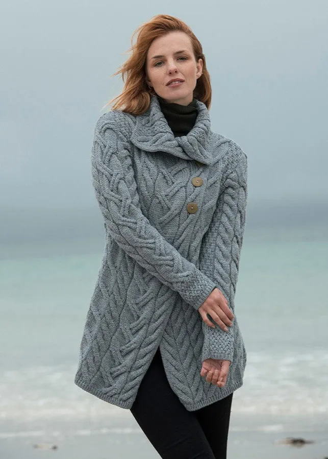 Aran 3 Buttoned Longline Cardigan | Ocean Grey