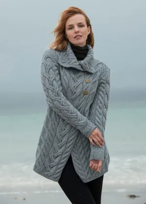 Aran 3 Buttoned Longline Cardigan | Ocean Grey