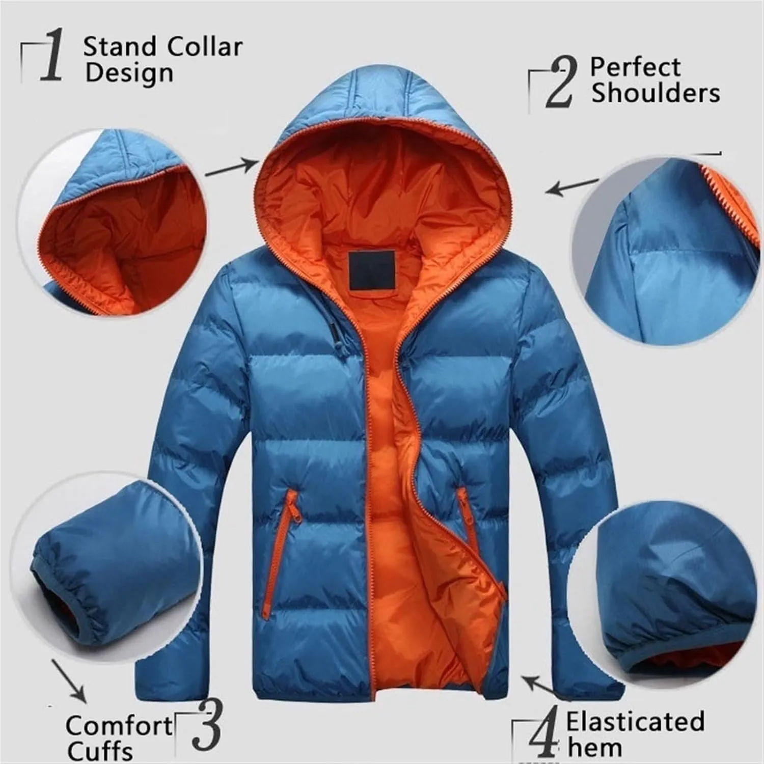 AYGJKIE Mens Cotton Padded Quilted Jacket Coat with Hood Outdoor Warm Thick Coats