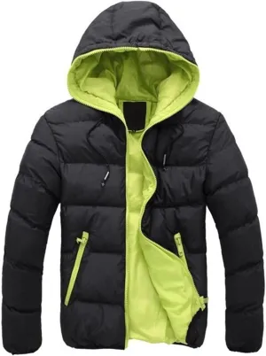 AYGJKIE Mens Cotton Padded Quilted Jacket Coat with Hood Outdoor Warm Thick Coats