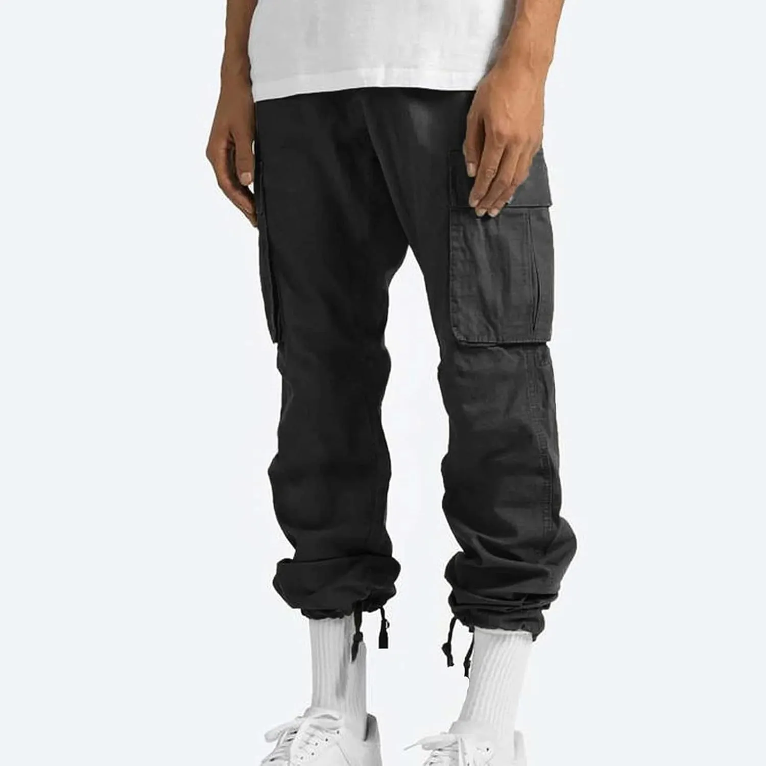 Baggy Cargo Pants for Men Casual Drawstring Waist Hiking Pants with Pockets Outdoor Lightweight Parachute Pants