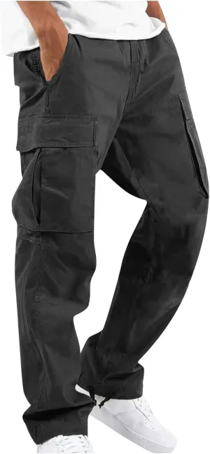 Baggy Cargo Pants for Men Casual Drawstring Waist Hiking Pants with Pockets Outdoor Lightweight Parachute Pants