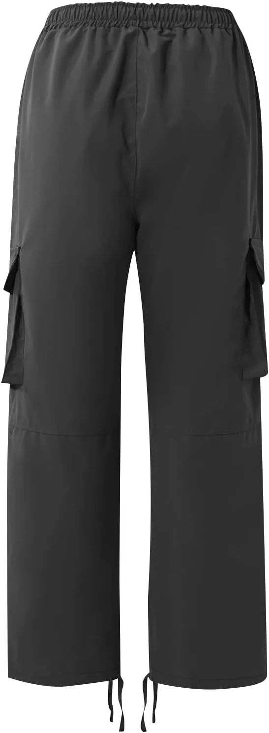 Baggy Cargo Pants for Men Casual Drawstring Waist Hiking Pants with Pockets Outdoor Lightweight Parachute Pants