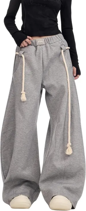 BAIMORE Women's Casual Slacks Elastic Waist Wide Leg Baggy Sweatpants with Tie Belt