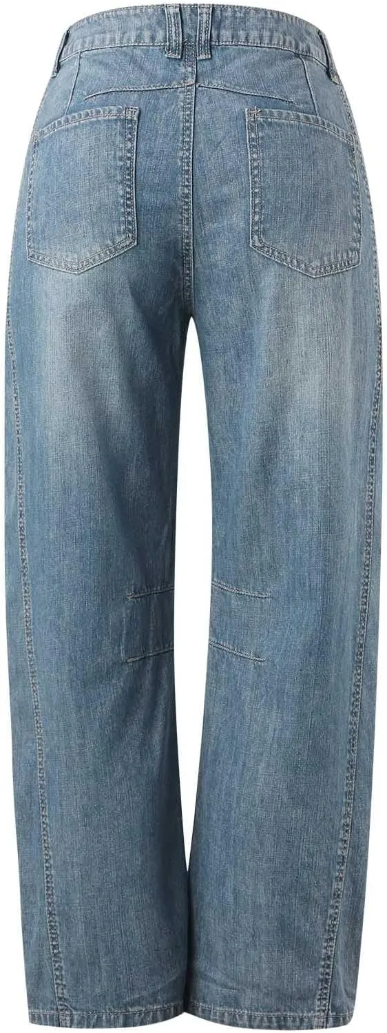 Barrel Jeans for Women Stretchy Trendy High Waisted Baggy Denim Trouser Y2K Wide Leg Boyfriend Streetwear Ankle Pants
