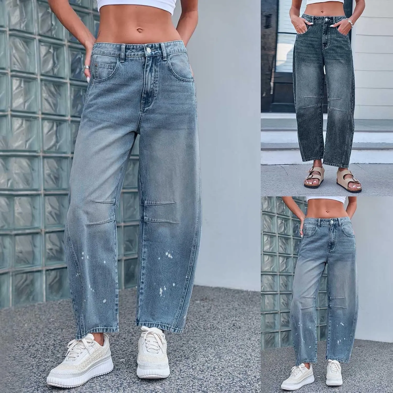 Barrel Jeans for Women Stretchy Trendy High Waisted Baggy Denim Trouser Y2K Wide Leg Boyfriend Streetwear Ankle Pants