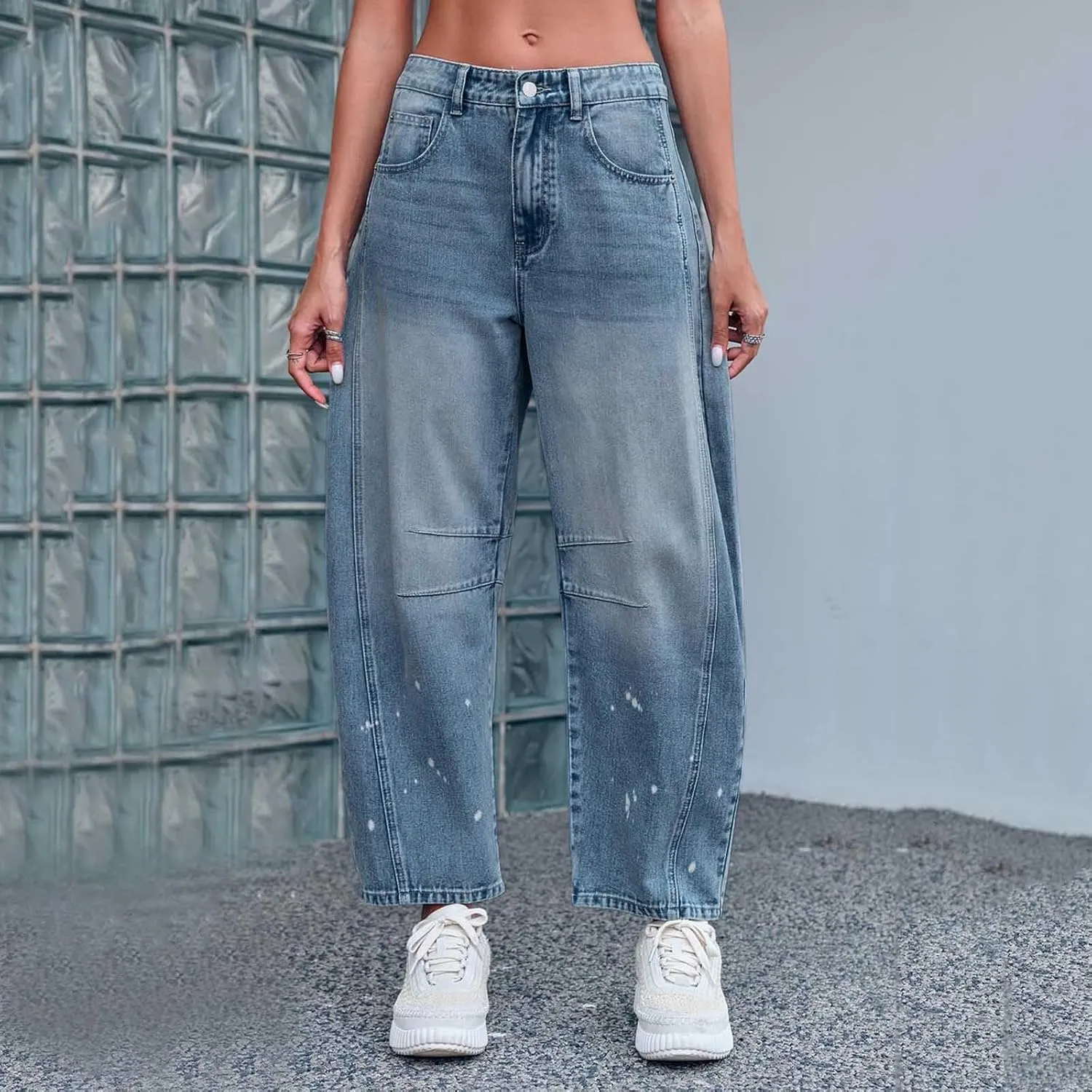 Barrel Jeans for Women Stretchy Trendy High Waisted Baggy Denim Trouser Y2K Wide Leg Boyfriend Streetwear Ankle Pants