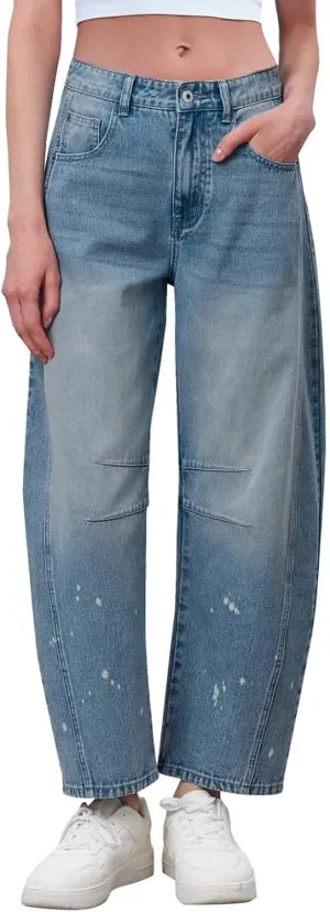 Barrel Jeans for Women Stretchy Trendy High Waisted Baggy Denim Trouser Y2K Wide Leg Boyfriend Streetwear Ankle Pants