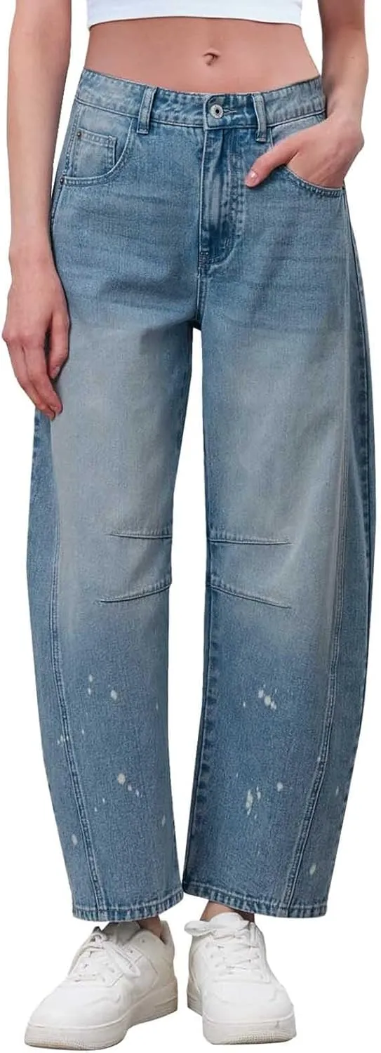 Barrel Jeans for Women Stretchy Trendy High Waisted Baggy Denim Trouser Y2K Wide Leg Boyfriend Streetwear Ankle Pants