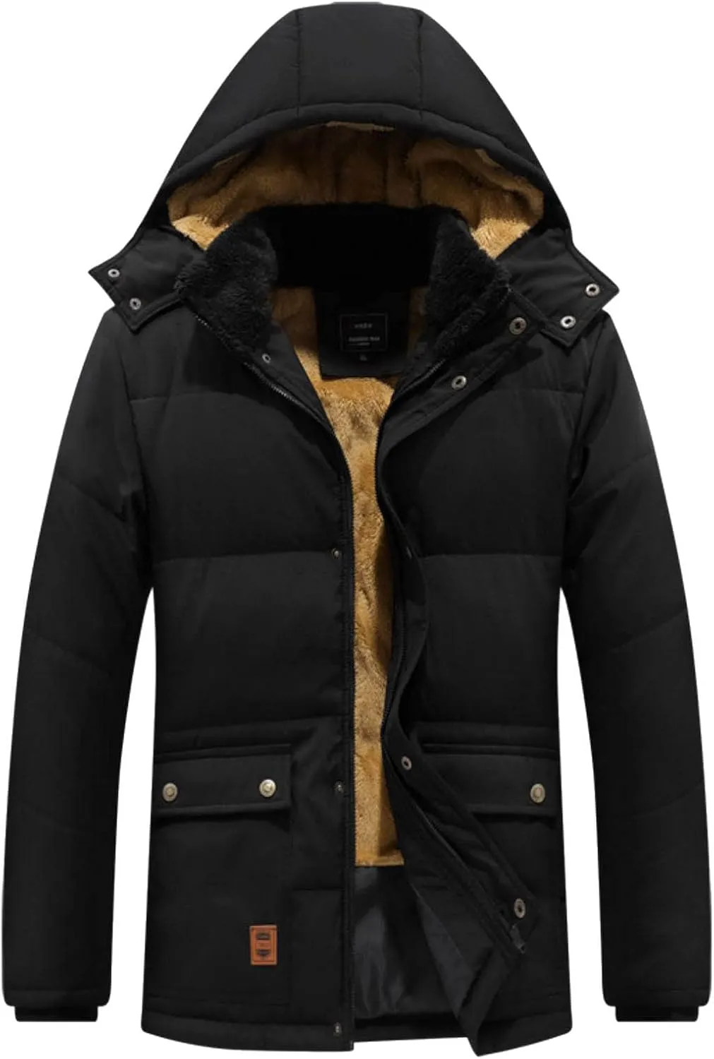 BIFUTON Puffer Jacket Men,Men's Down Jackets & Parkas Fashion Warm Sherpa Fleece Lined Winter Ski Jacket with Detachable Hood
