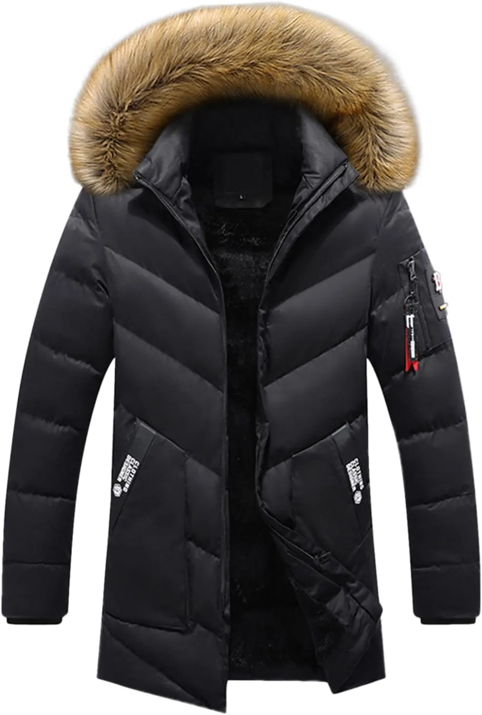 BIFUTON Puffer Jacket Men,Men's Down Jackets & Parkas Fashion Warm Sherpa Fleece Lined Winter Ski Jacket with Detachable Hood