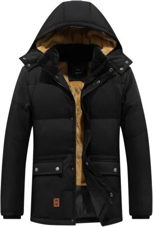 BIFUTON Puffer Jacket Men,Men's Down Jackets & Parkas Fashion Warm Sherpa Fleece Lined Winter Ski Jacket with Detachable Hood