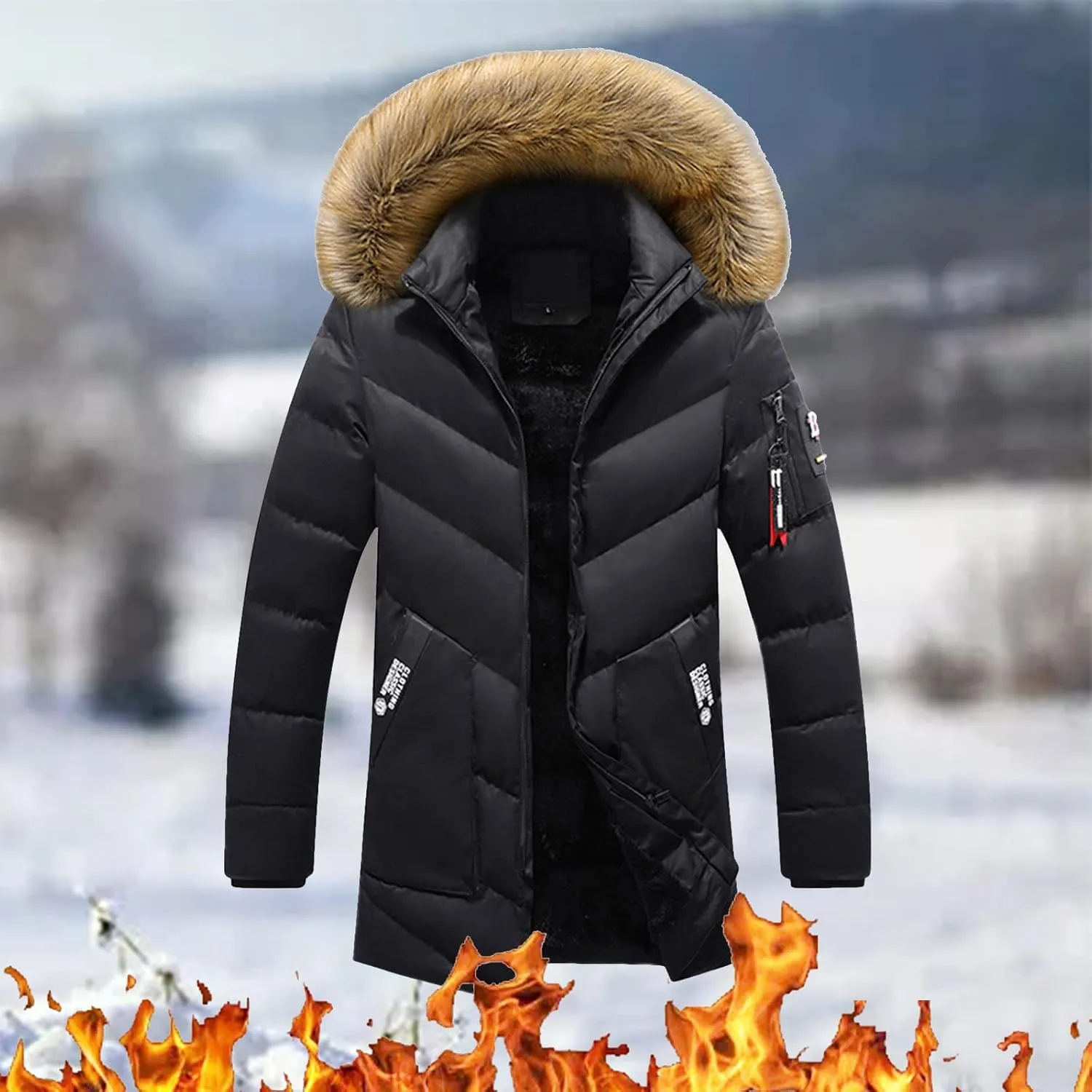 BIFUTON Puffer Jacket Men,Men's Down Jackets & Parkas Fashion Warm Sherpa Fleece Lined Winter Ski Jacket with Detachable Hood