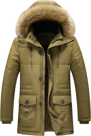 BIFUTON Puffer Jacket Men,Men's Down Jackets & Parkas Fashion Warm Sherpa Fleece Lined Winter Ski Jacket with Detachable Hood