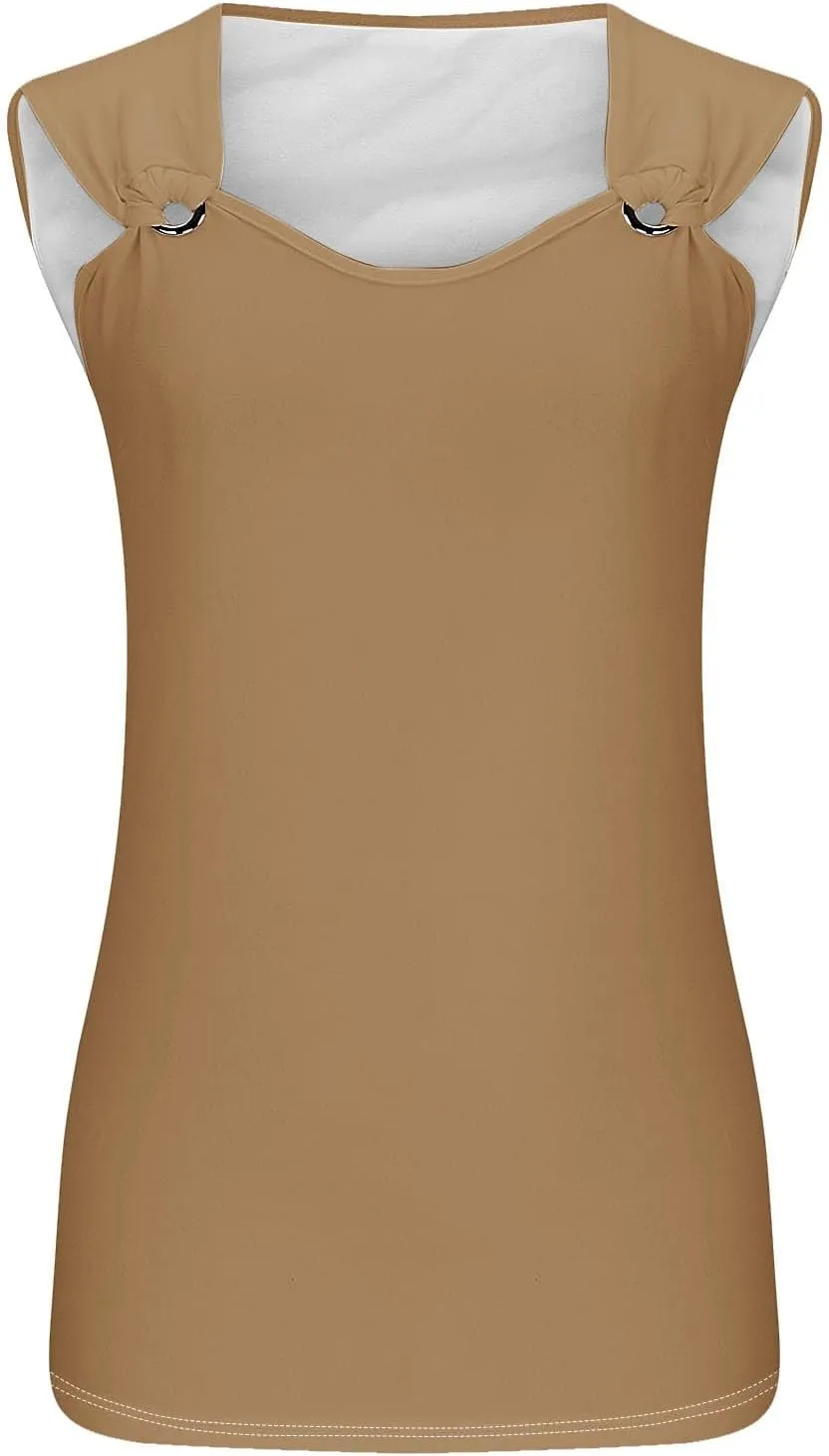 Binmer Summer Tank Tops for Women 2024 Sleeveless V Neck Tshirt Loose Fit Casual Hole Straps Blouses Workout Camisoles