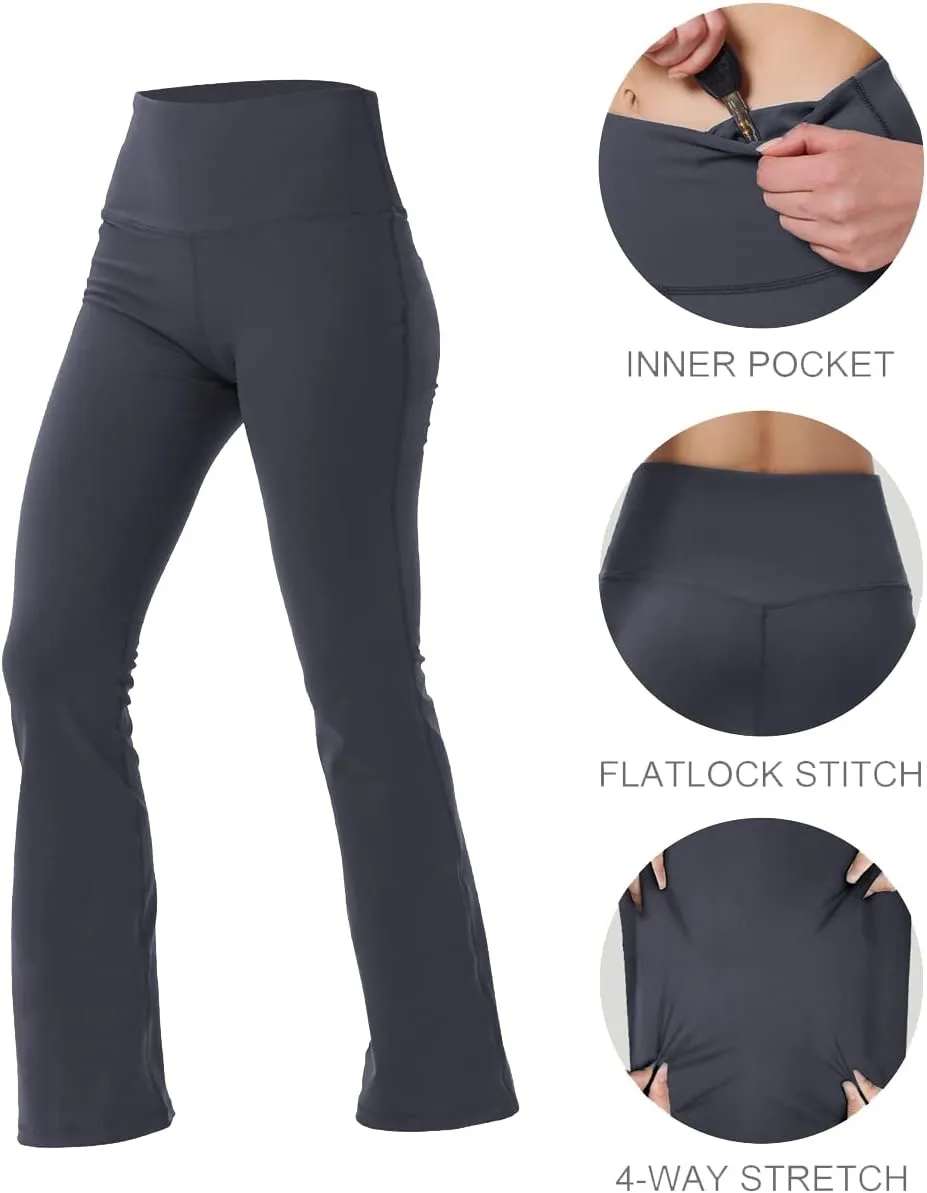 Bootcut Yoga Pants for Women with Hidden Pockets High Waist Workout Pants Tummy Control Dress Bootleg Work Pants