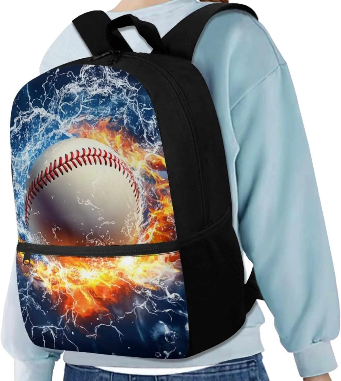 Boys Backpack 6-8 Baseball School Novelty Flame Bookbag for Boys 8-12 with Lunch Box 4 in 1 Lightweight Thermal Lunch Bag with Adjustable Shoulder Strap Pencil Case