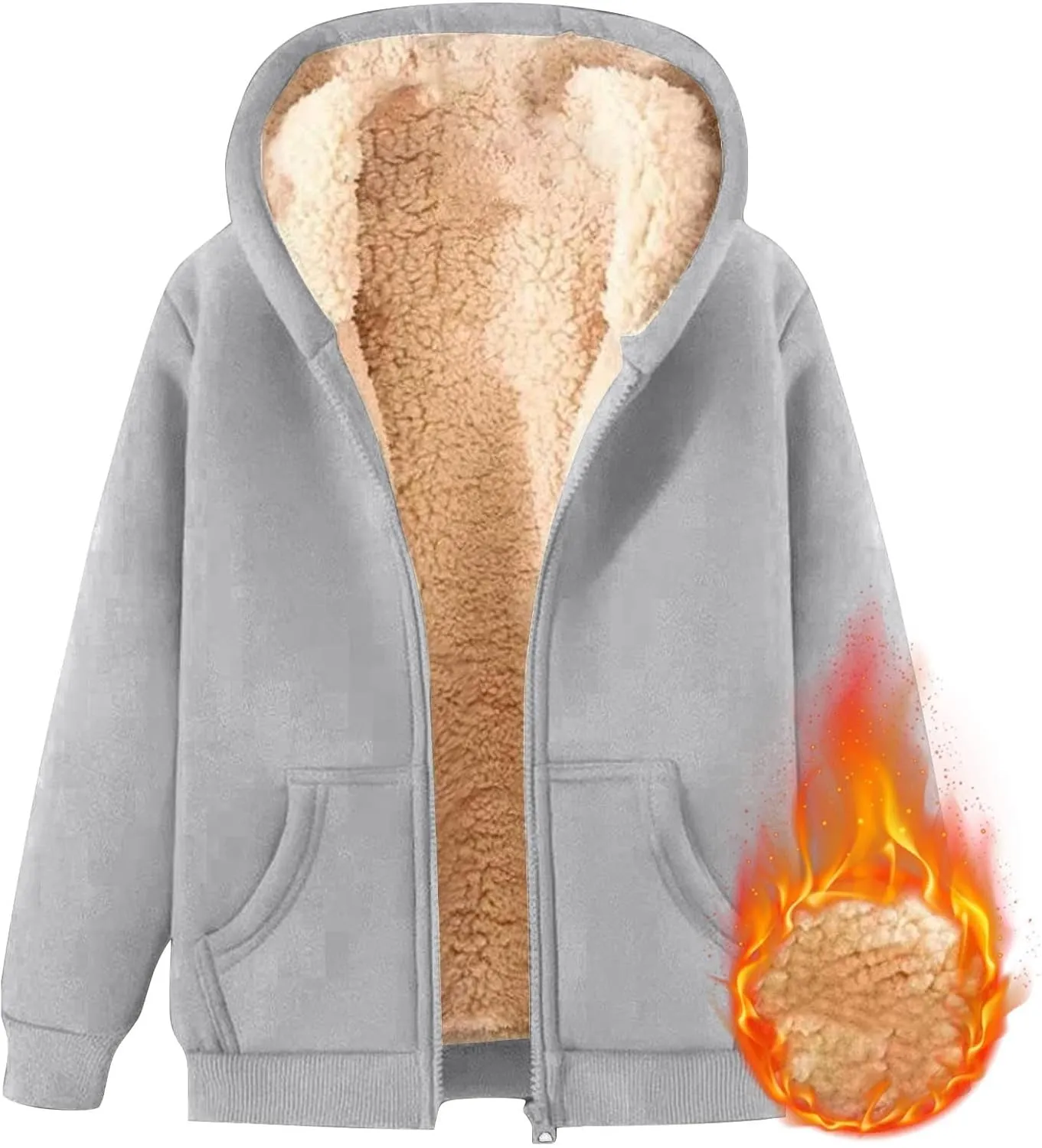 Boys Girls Fleece Hoodies Youth Sherpa Lined Zip Up Hooded Jacket Kids Heavyweight Winter Sweatshirt Oversized Hoodie