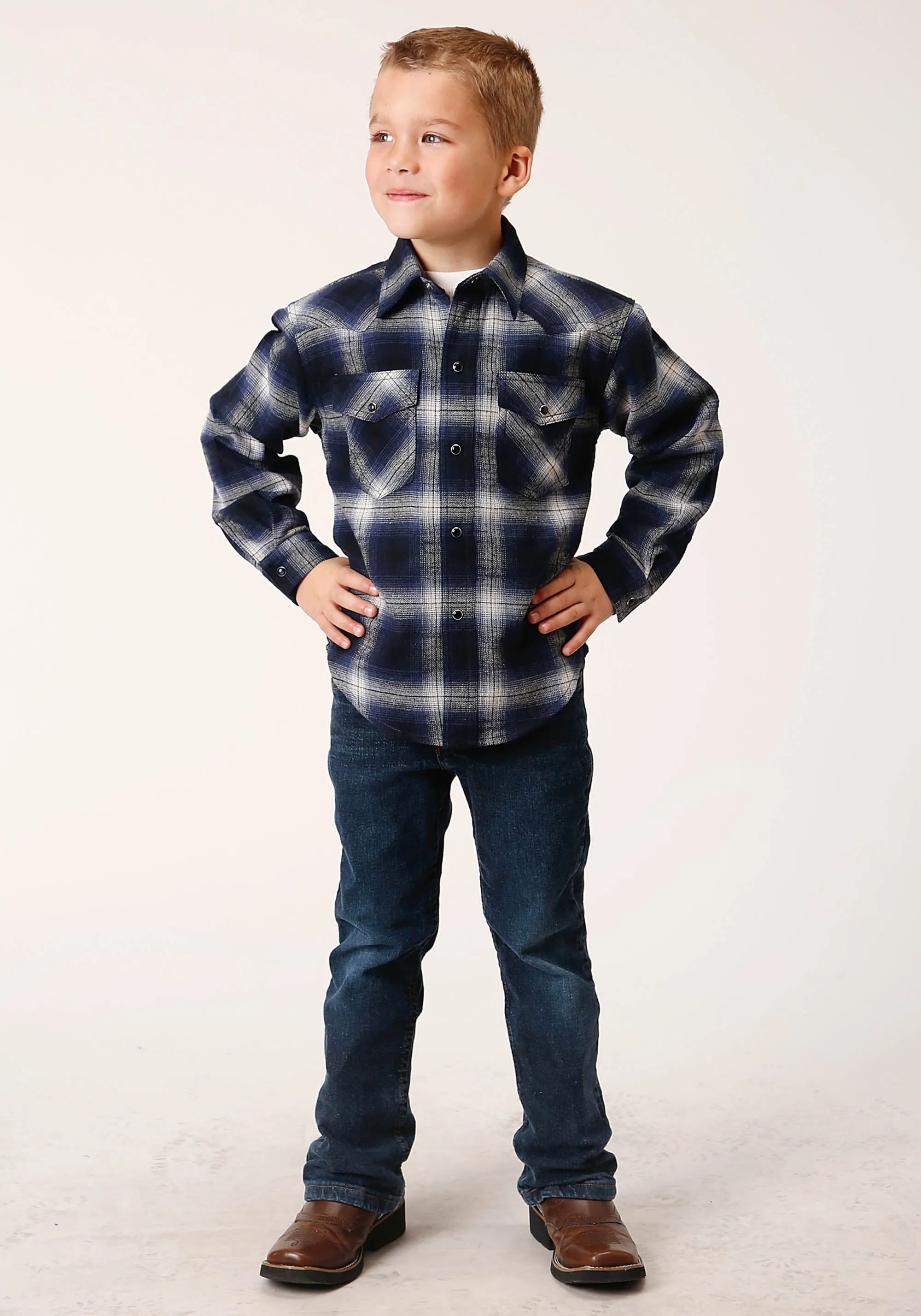 BOYS LONG SLEEVE SNAP UNLINED FLANNEL SHIRTS WESTERN SHIRT